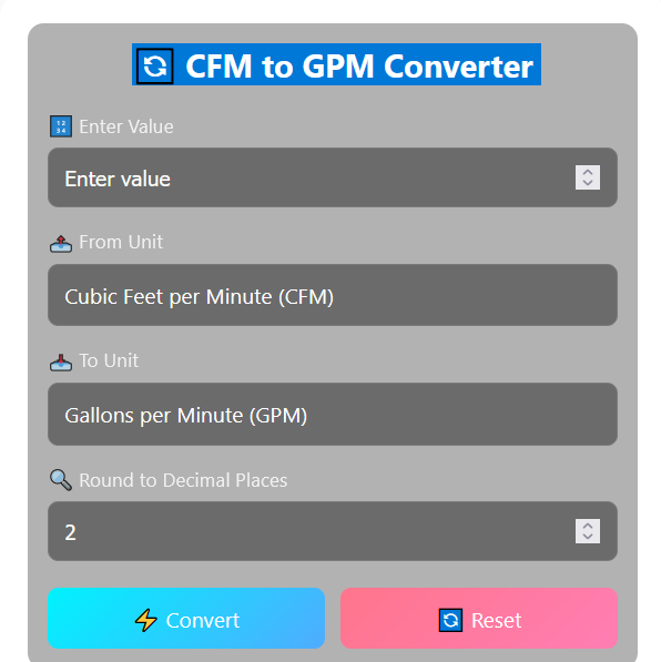 CFM to GPM calculator