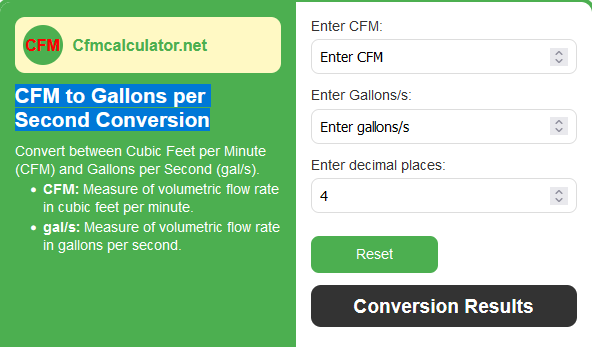 CFM to Gallons per Second Converter