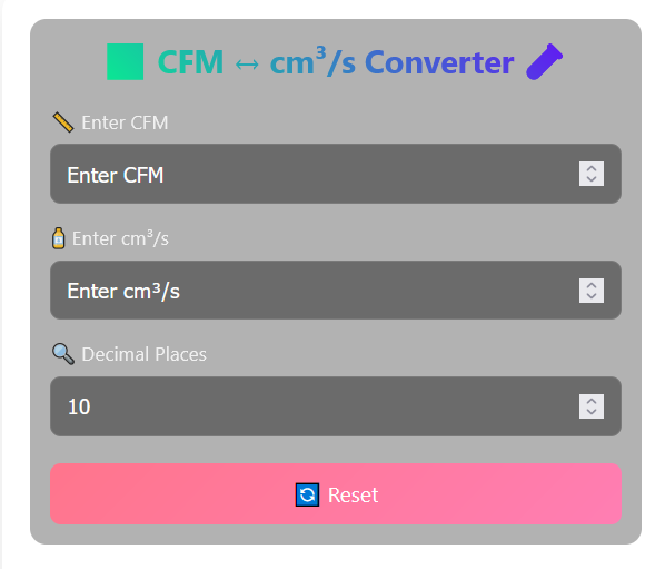 CFM to cm3/s converter